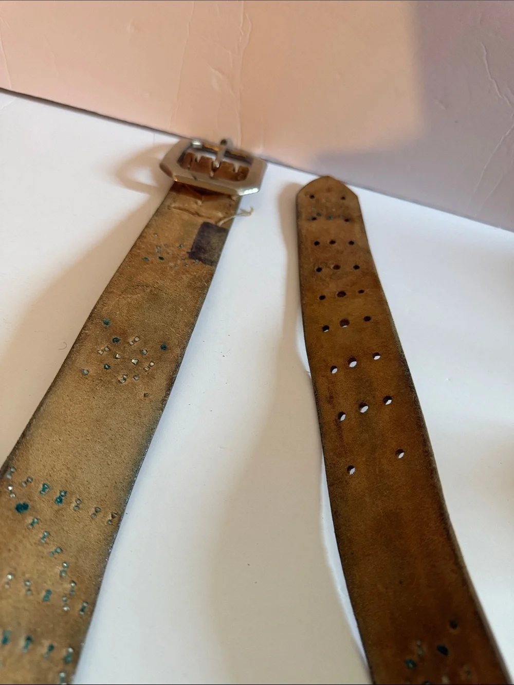 Vintage Brown Leather Belt 2” Studded NEW YORK Turquoise Western Y2K 38”